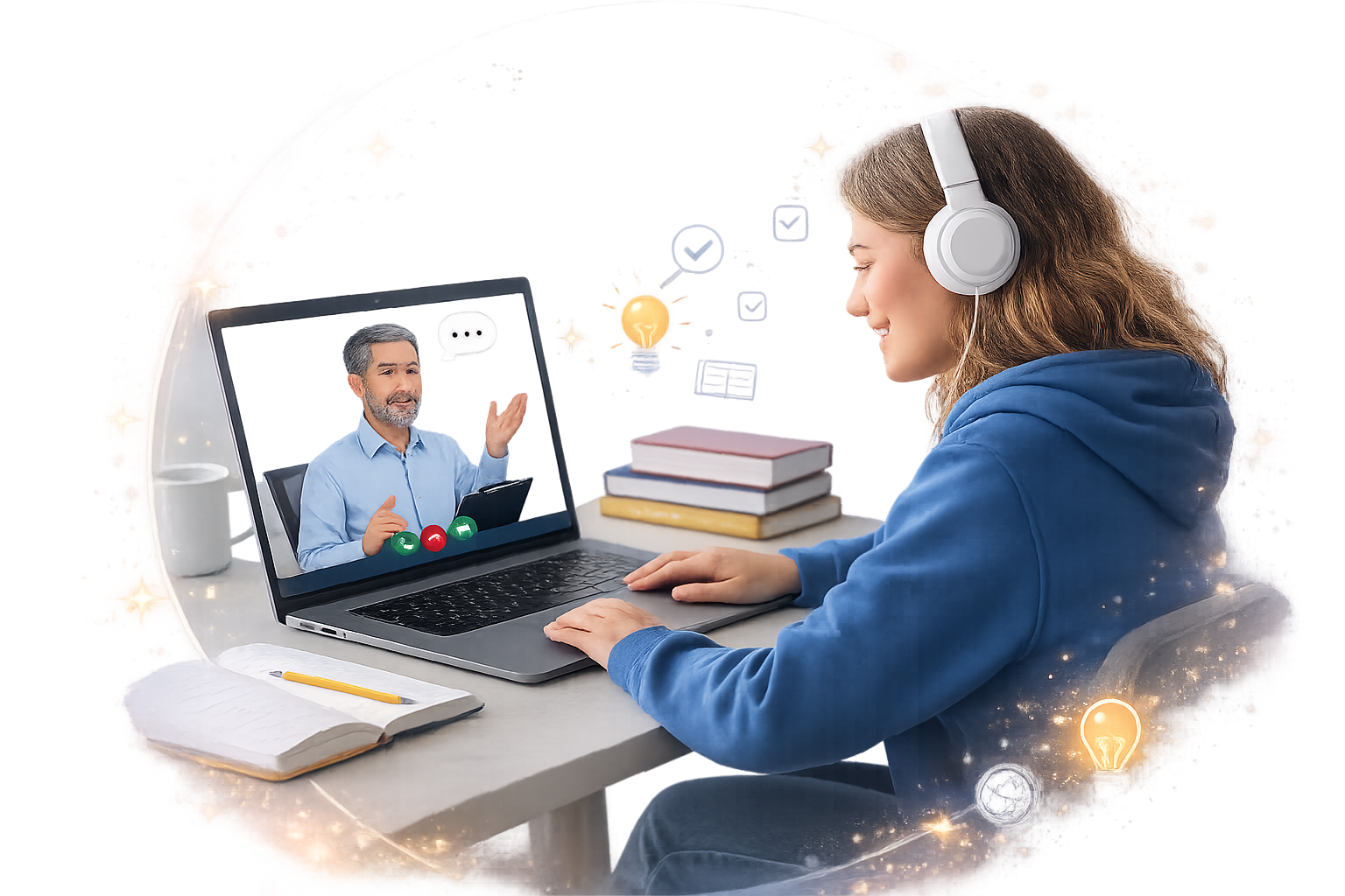 Школьница готовится к экзаменам с наставником онлайн на платформе AALAM